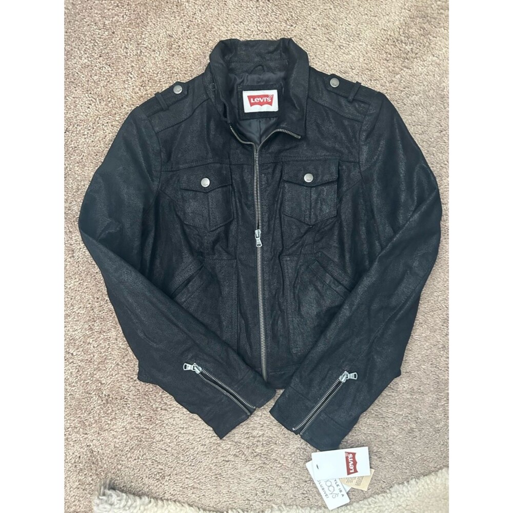 Levi's Women's Black Zip-Up moto Jacket Size M Petit